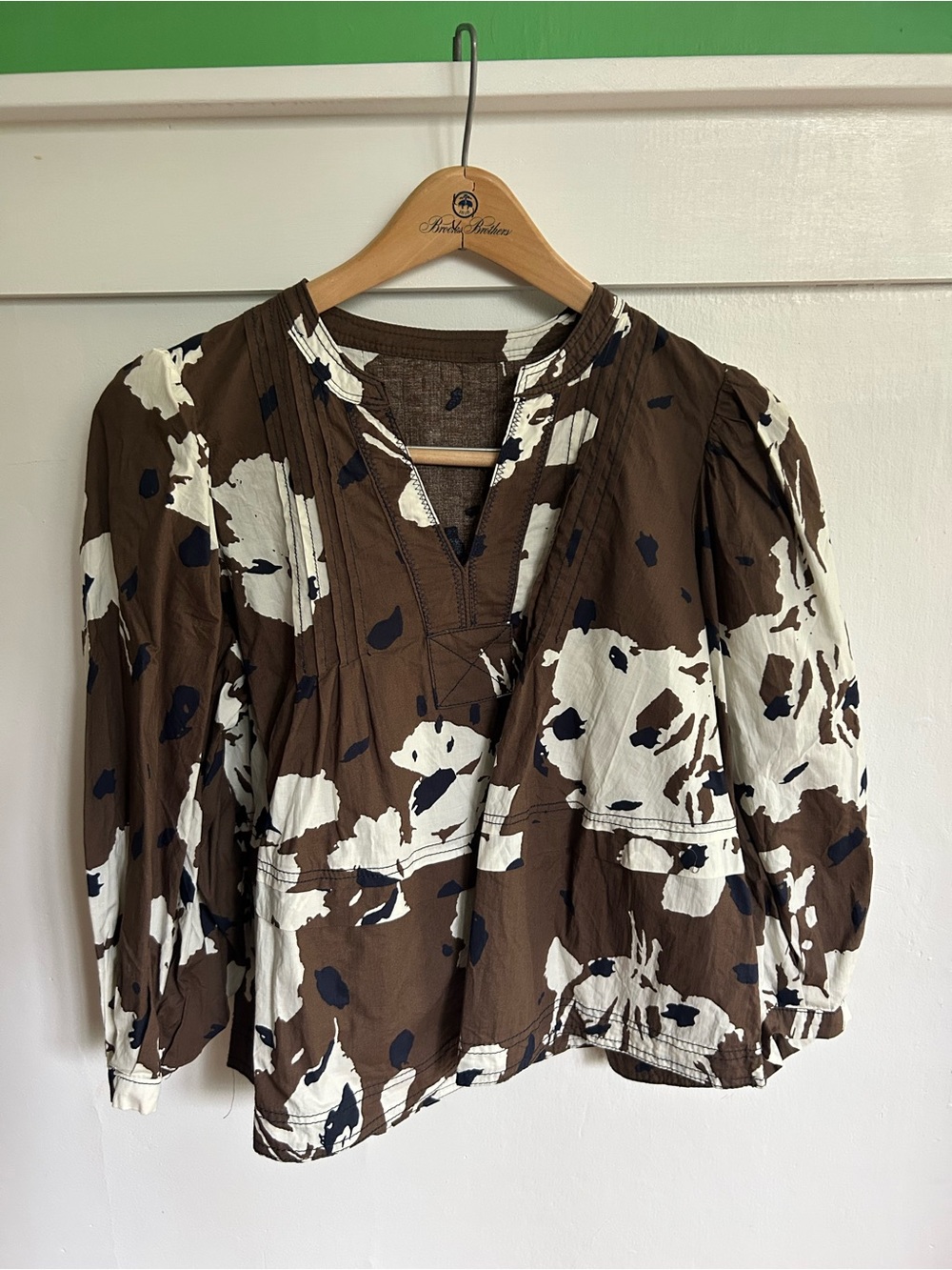 Brown Floral-Print Peasant Blouse - Unknown Brand